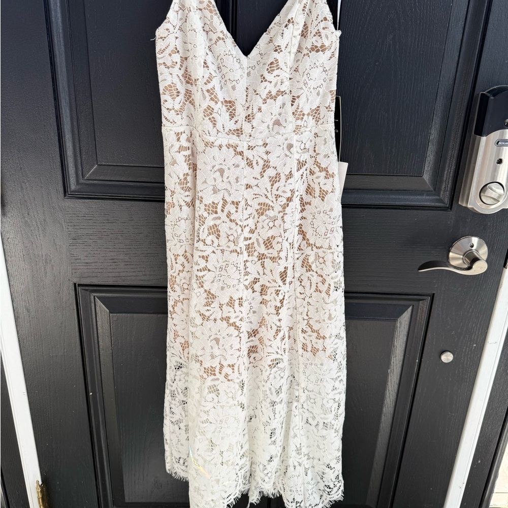 Lulu's Ivory and Beige Lace Spaghetti-Strap Dress - Picture 3 of 5